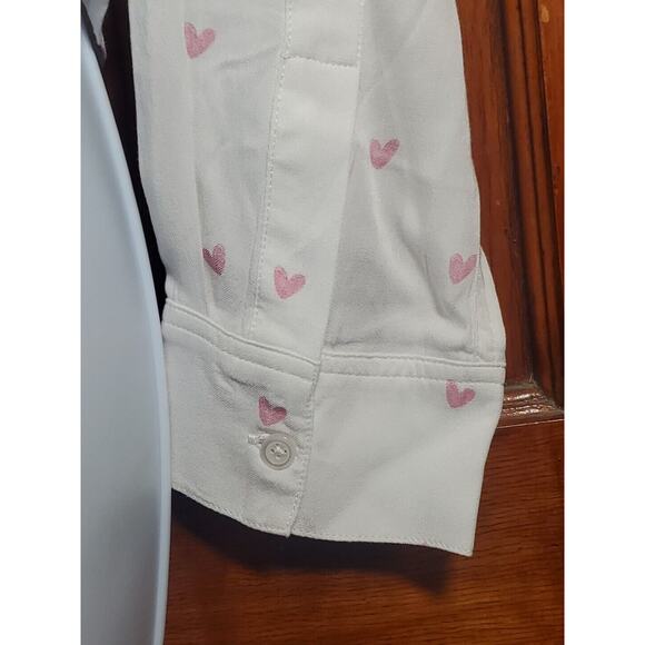 Anthropologie Rails M White Button Down Long Sleeve Pink Hearts Waist Tie Shirt - Picture 8 of 15